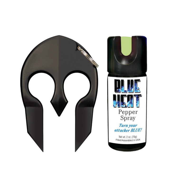 2 oz. Blue Heat Pepper Spray & Black Spartan Key Chain